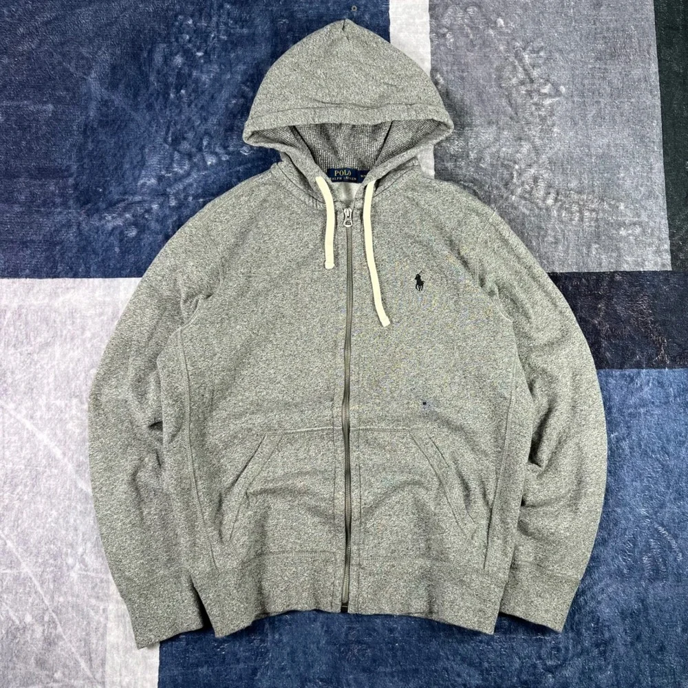 Polo Ralph Lauren Mens Gray Full Zip Hoodie Sweatshirt Size Medium Pony Logo